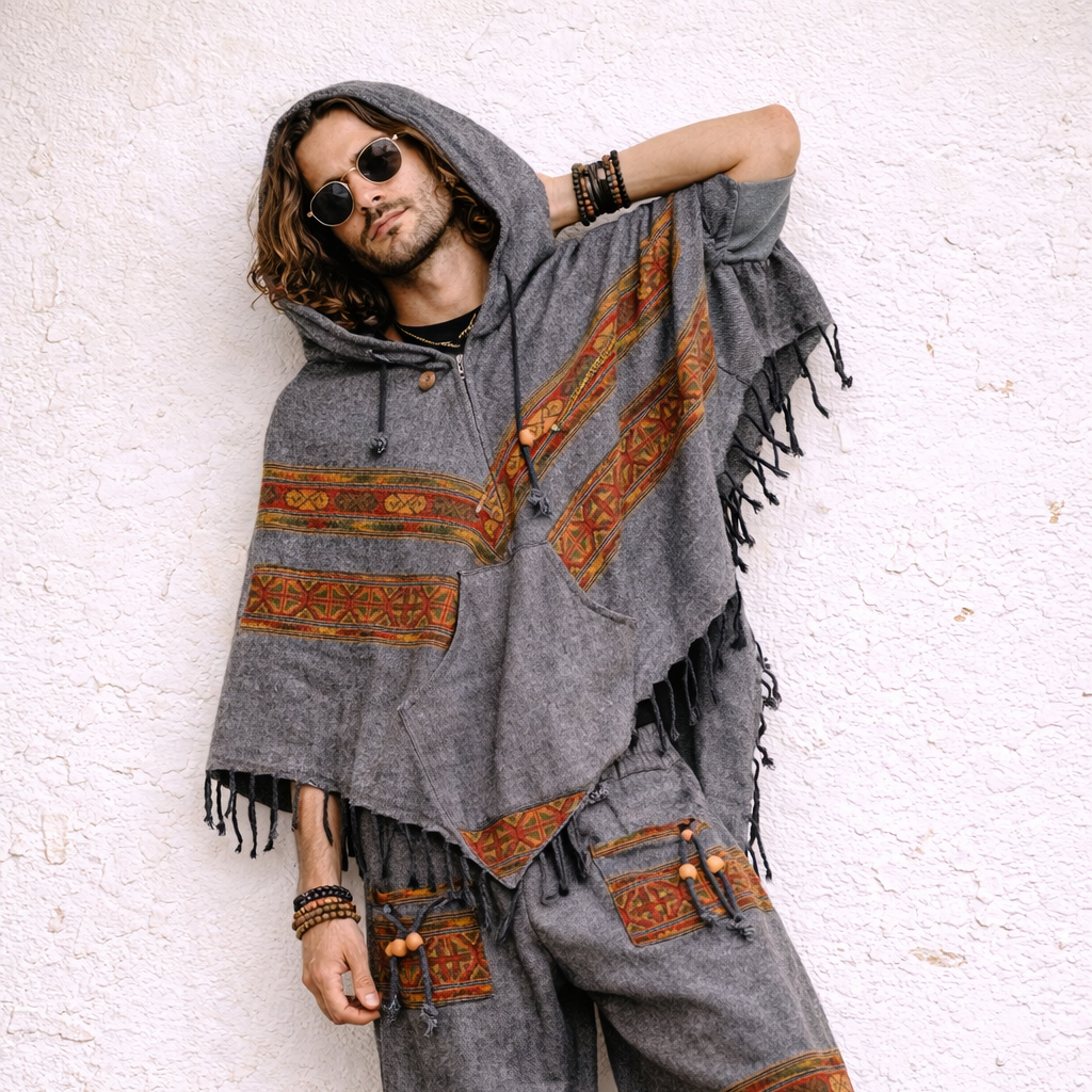 Pahadi Poncho 3 Patti with Hood - Grey