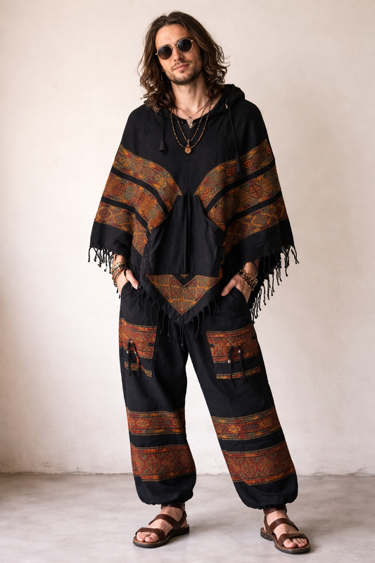 Combo Set - 3 Patti Poncho + 3 Patti Pants (Black)