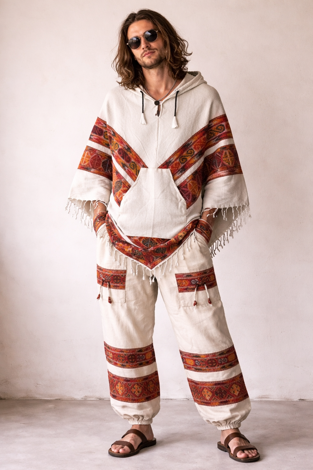 Combo Set - 3 Patti Poncho + 3 Patti Pants (White)