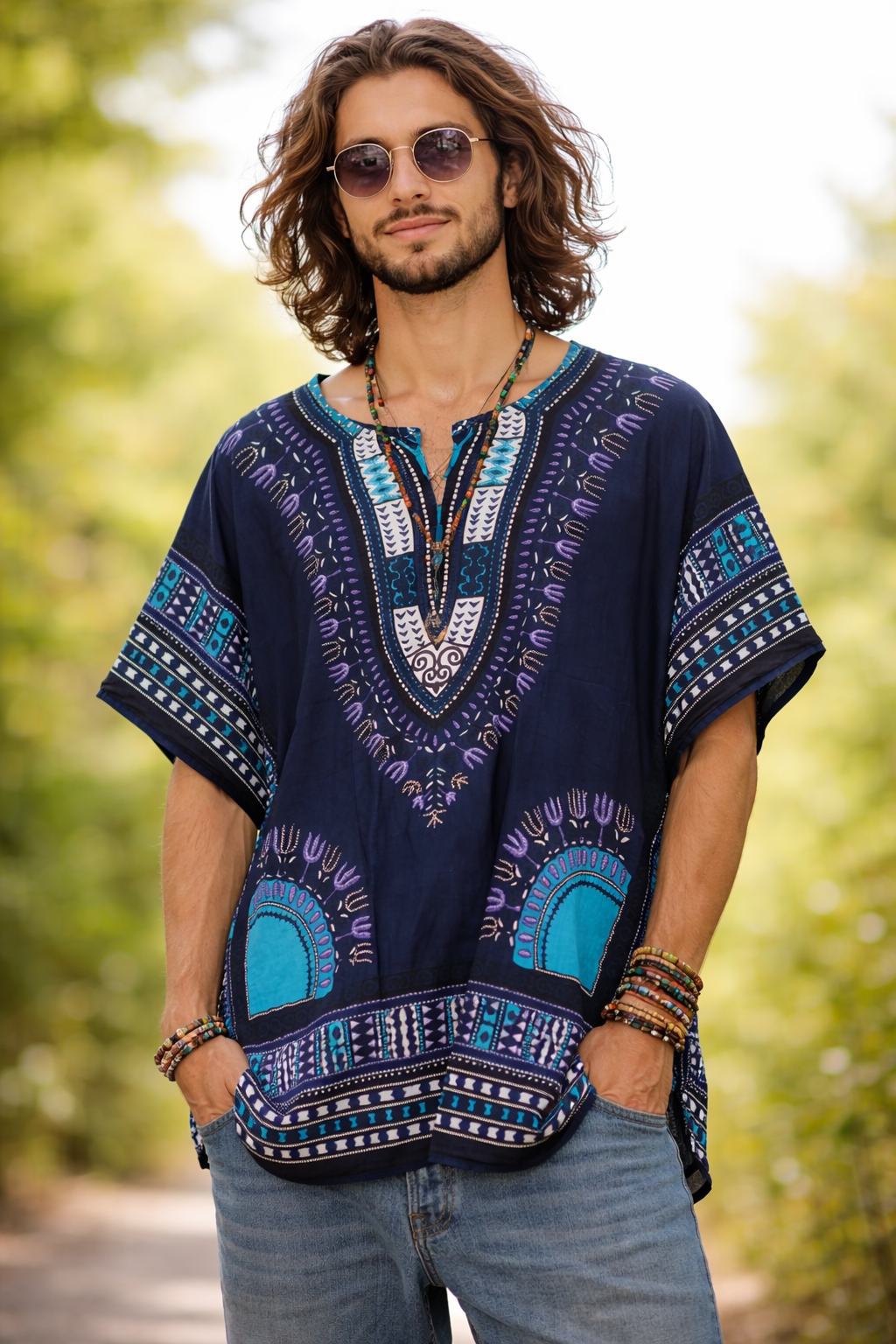 Dashiki Shirt - Navy Blue