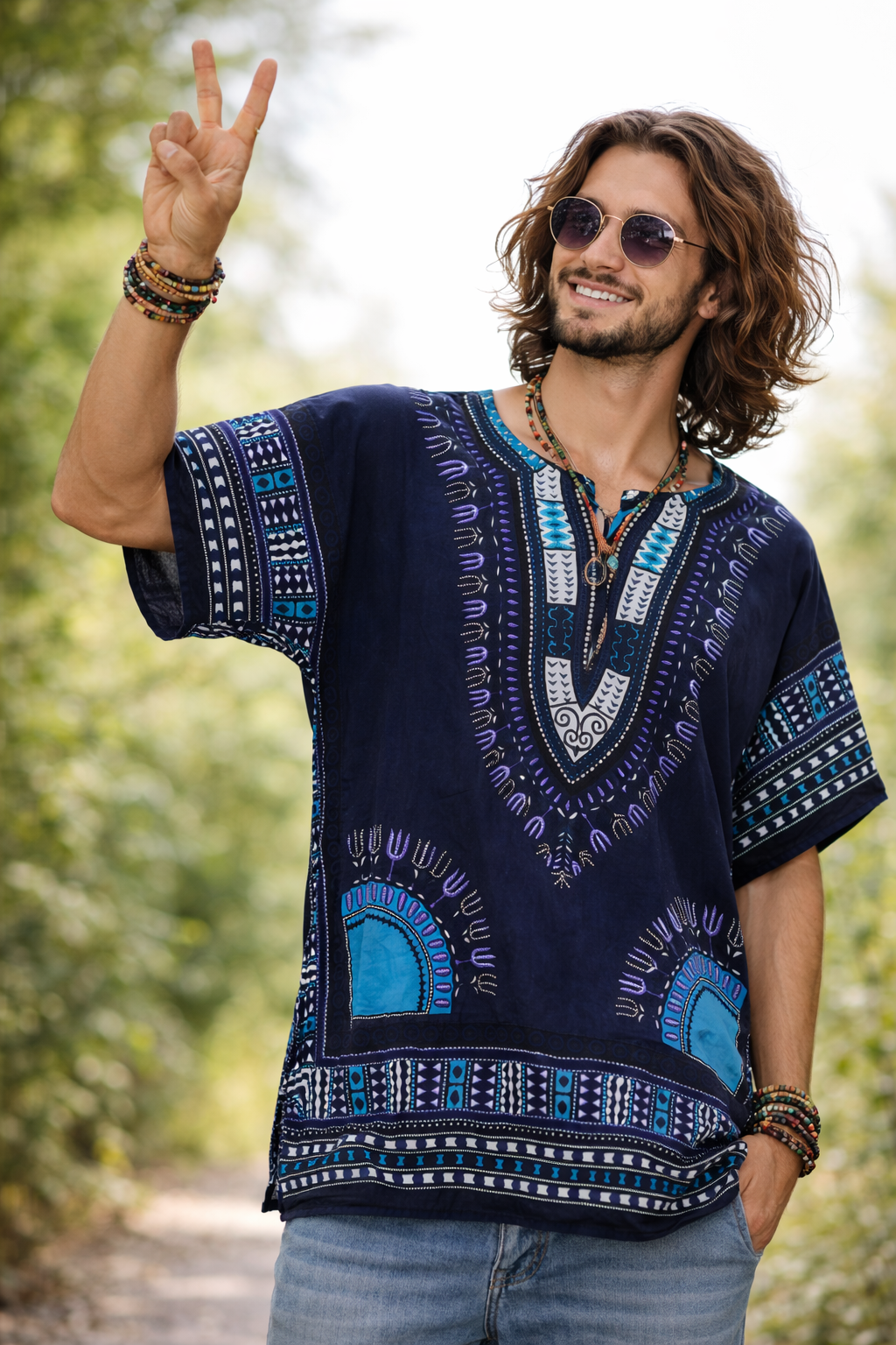 Dashiki Shirt - Navy Blue