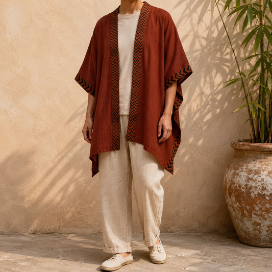 Karwaan Kaftan Cotton Shrug- Rust Orange