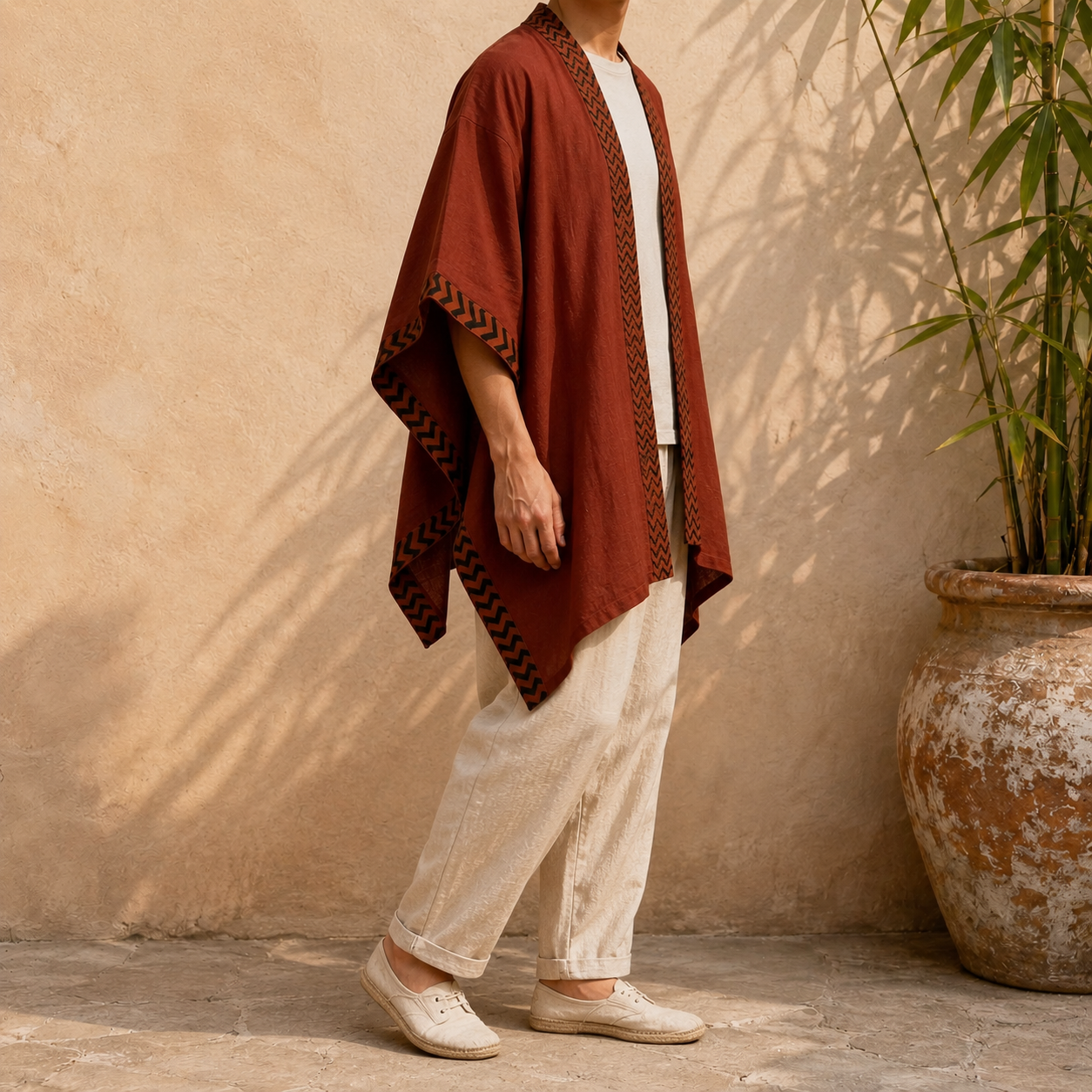 Karwaan Kaftan Cotton Shrug- Rust Orange