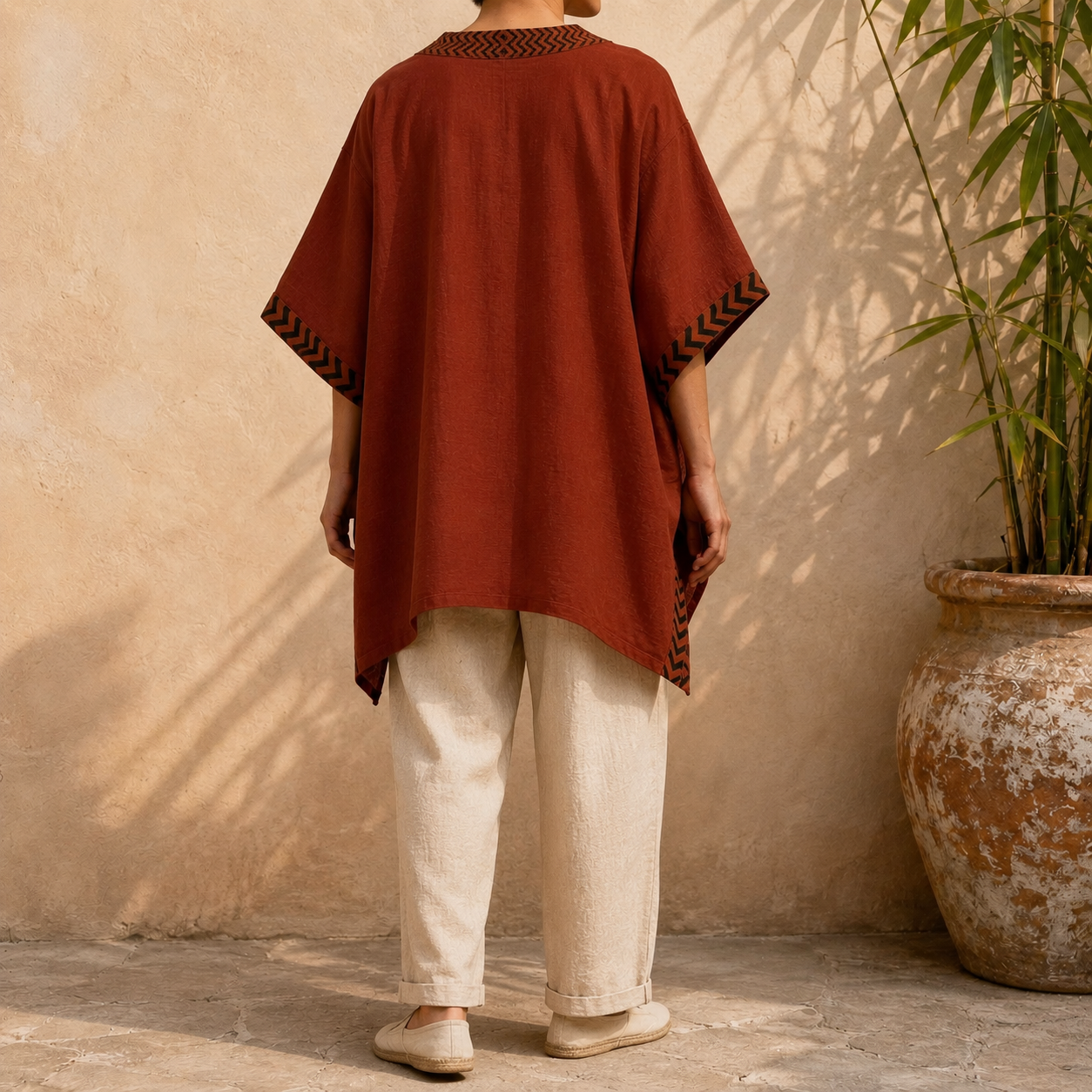 Karwaan Kaftan Cotton Shrug- Rust Orange