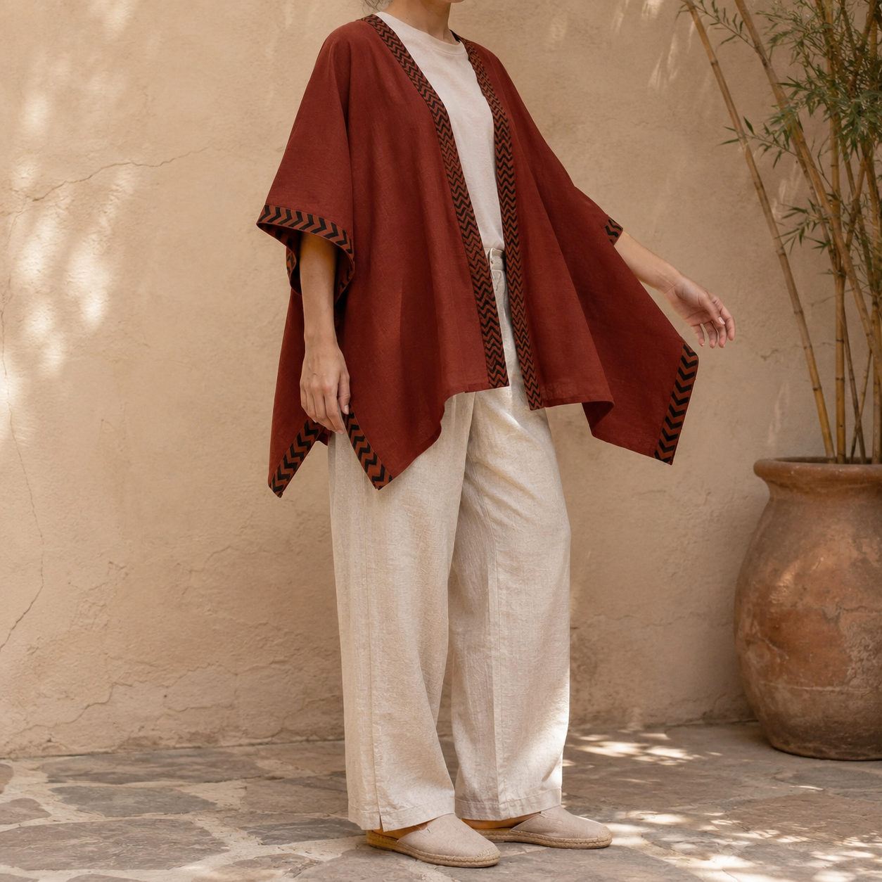Karwaan Kaftan Cotton Shrug- Rust Orange