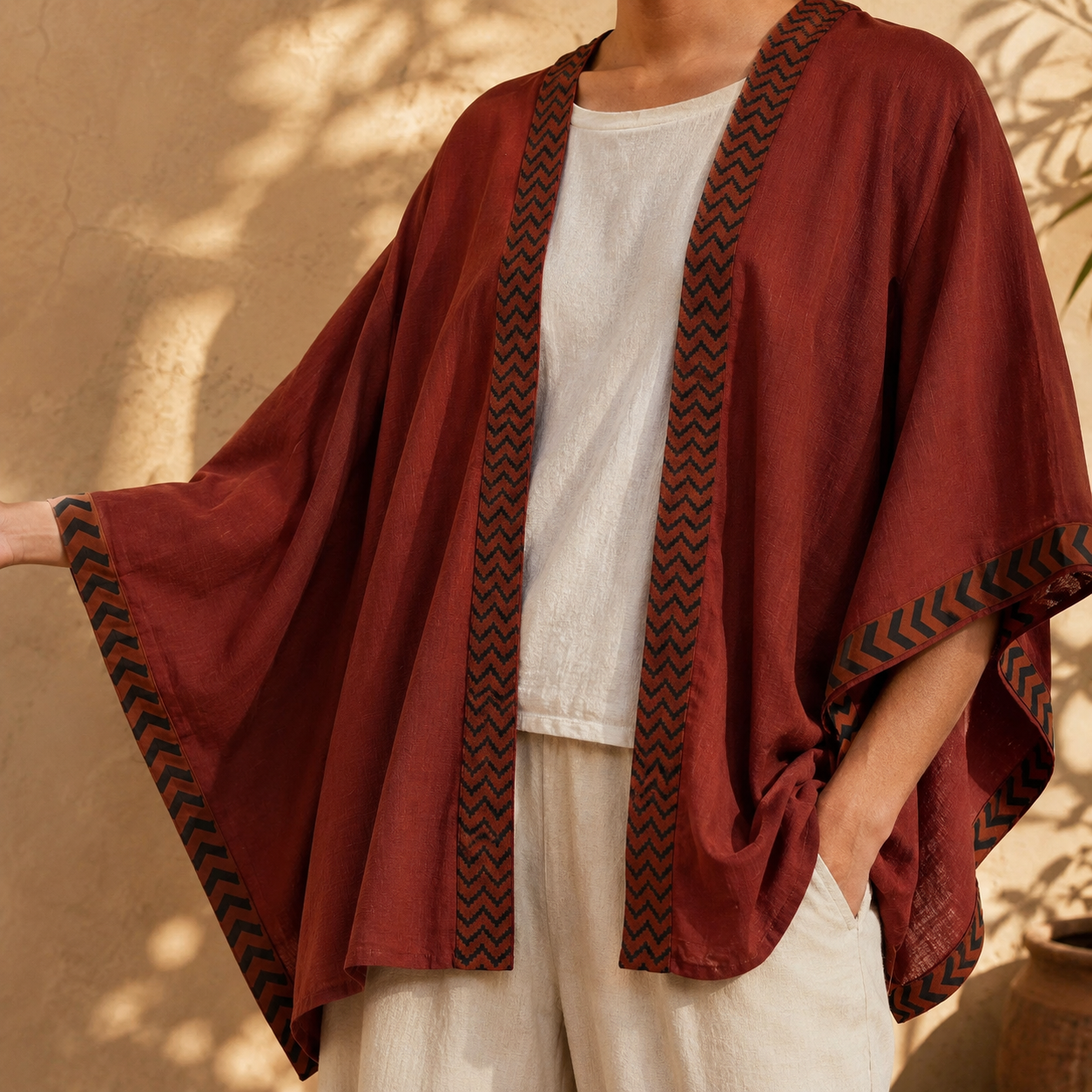 Karwaan Kaftan Cotton Shrug- Rust Orange