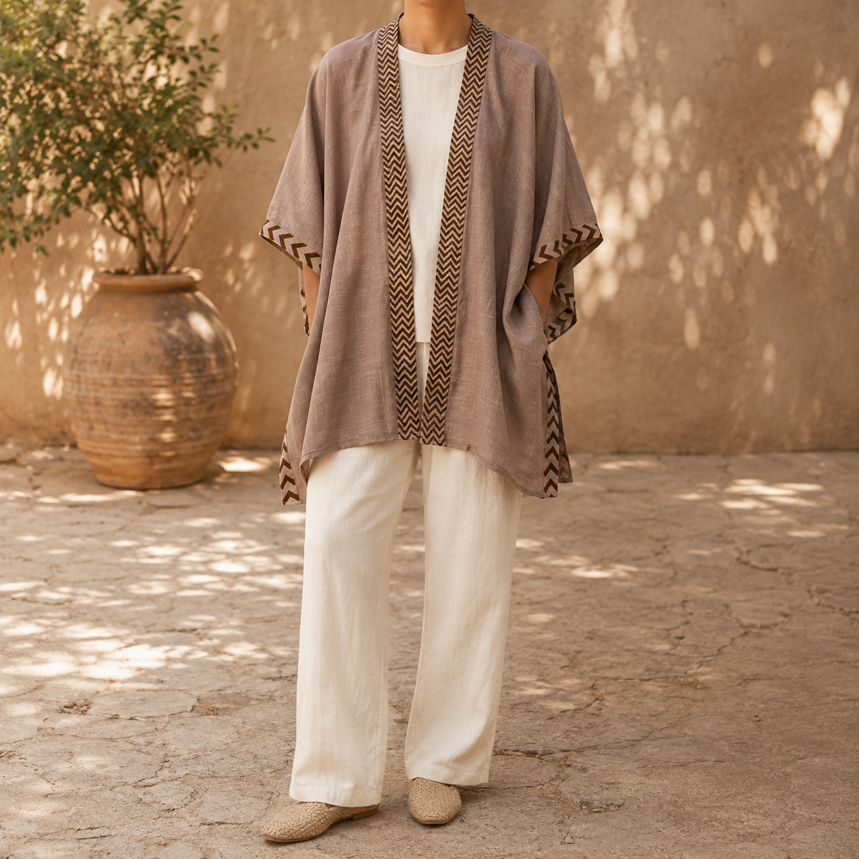 Karwaan Kaftan Cotton Shrug - Light Sand