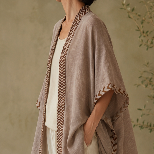 Karwaan Kaftan Cotton Shrug - Light Sand