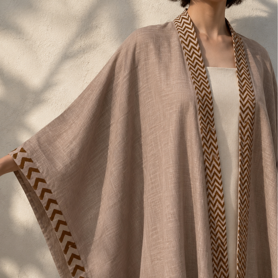 Karwaan Kaftan Cotton Shrug - Light Sand
