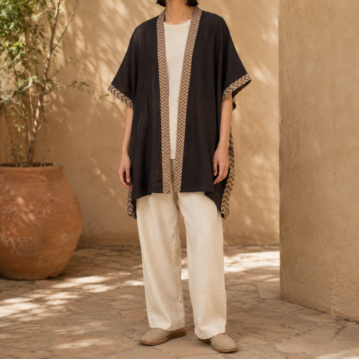 Karwaan Kaftan Cotton Shrug- Brown