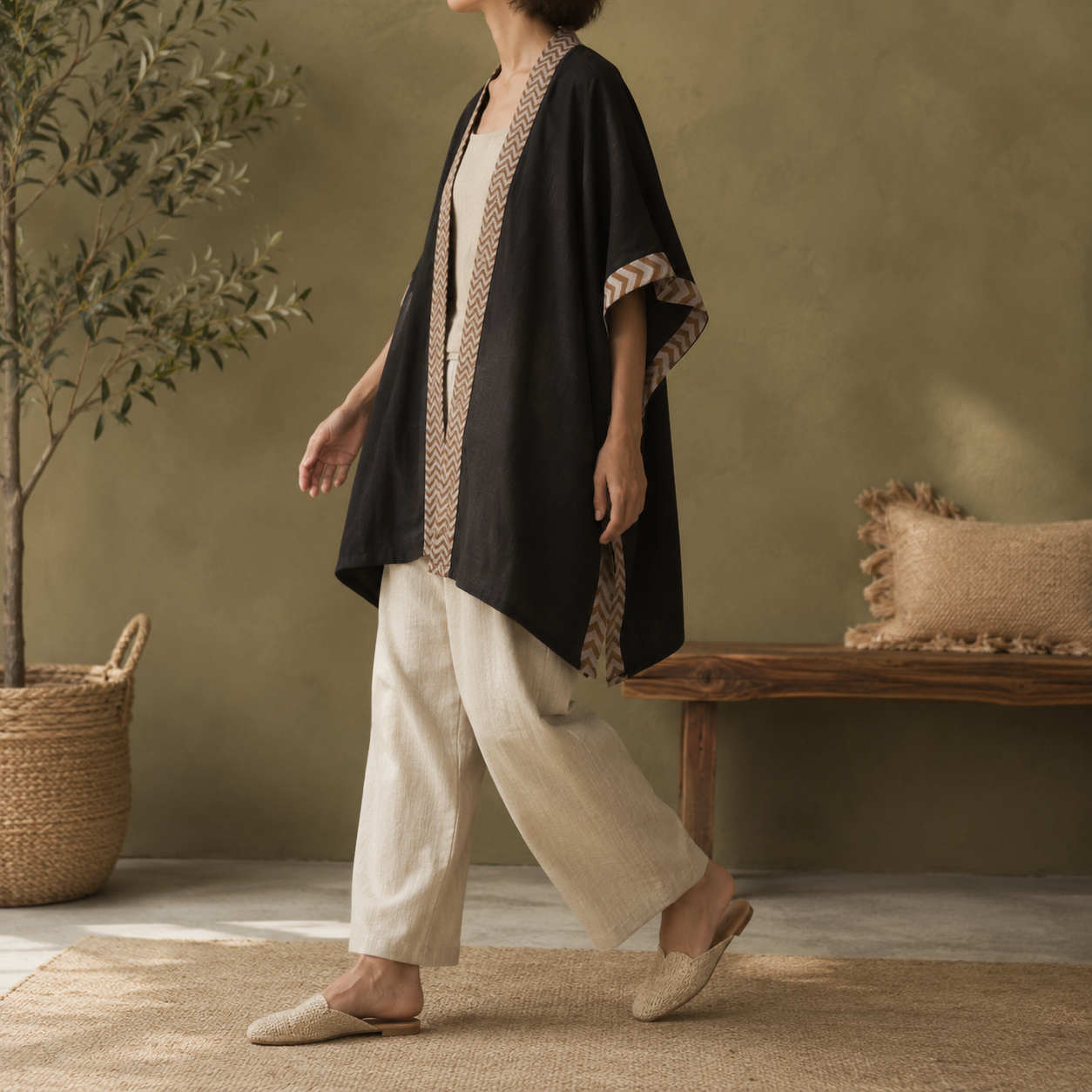 Karwaan Kaftan Cotton Shrug- Brown