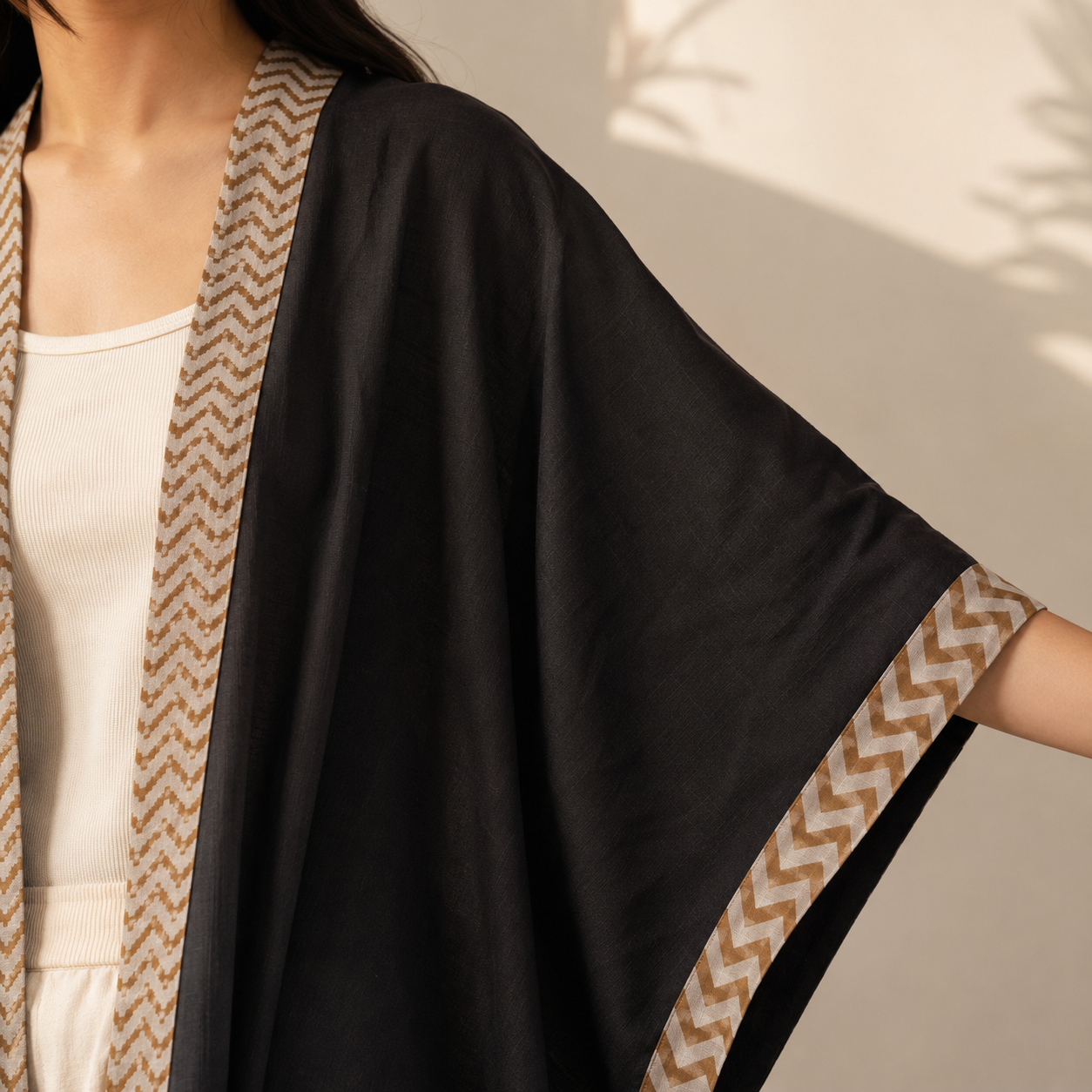 Karwaan Kaftan Cotton Shrug- Brown