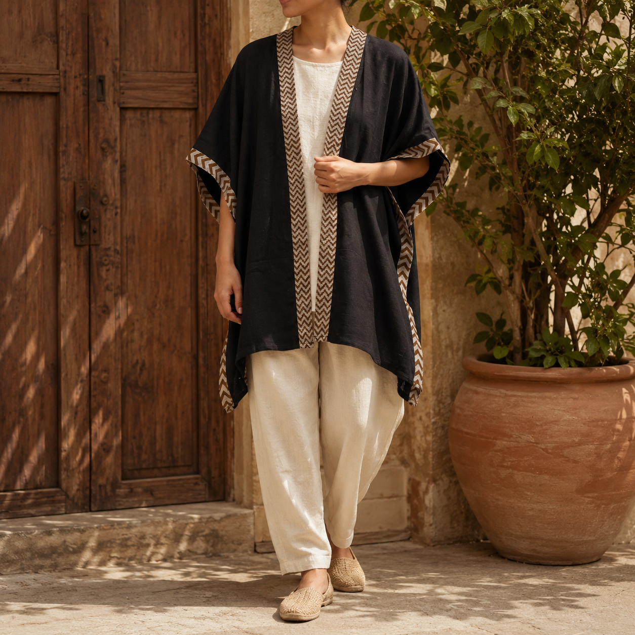 Karwaan Kaftan Cotton Shrug- Brown