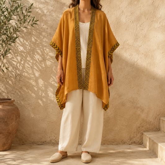 Karwaan Kaftan Cotton Shrug- Mustard