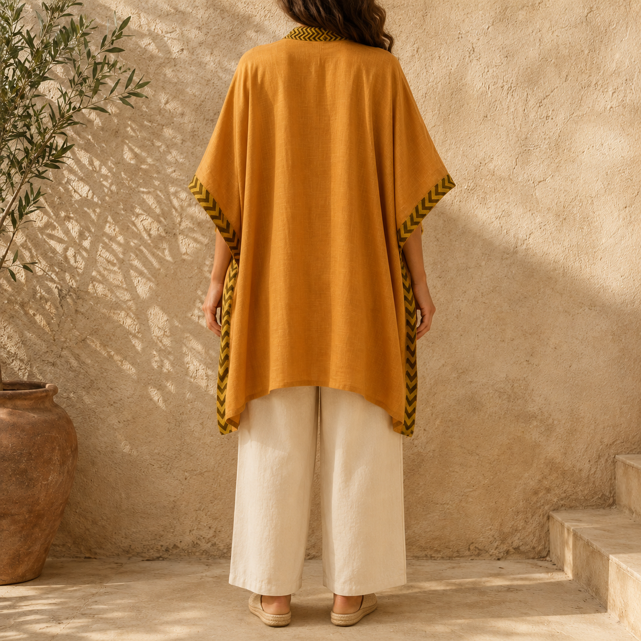 Karwaan Kaftan Cotton Shrug- Mustard