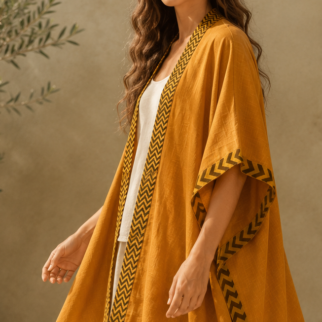 Karwaan Kaftan Cotton Shrug- Mustard