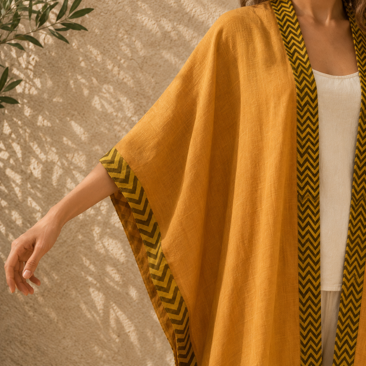 Karwaan Kaftan Cotton Shrug- Mustard