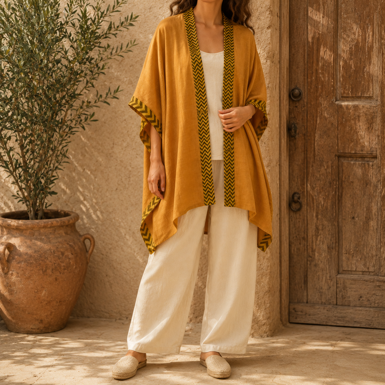 Karwaan Kaftan Cotton Shrug- Mustard