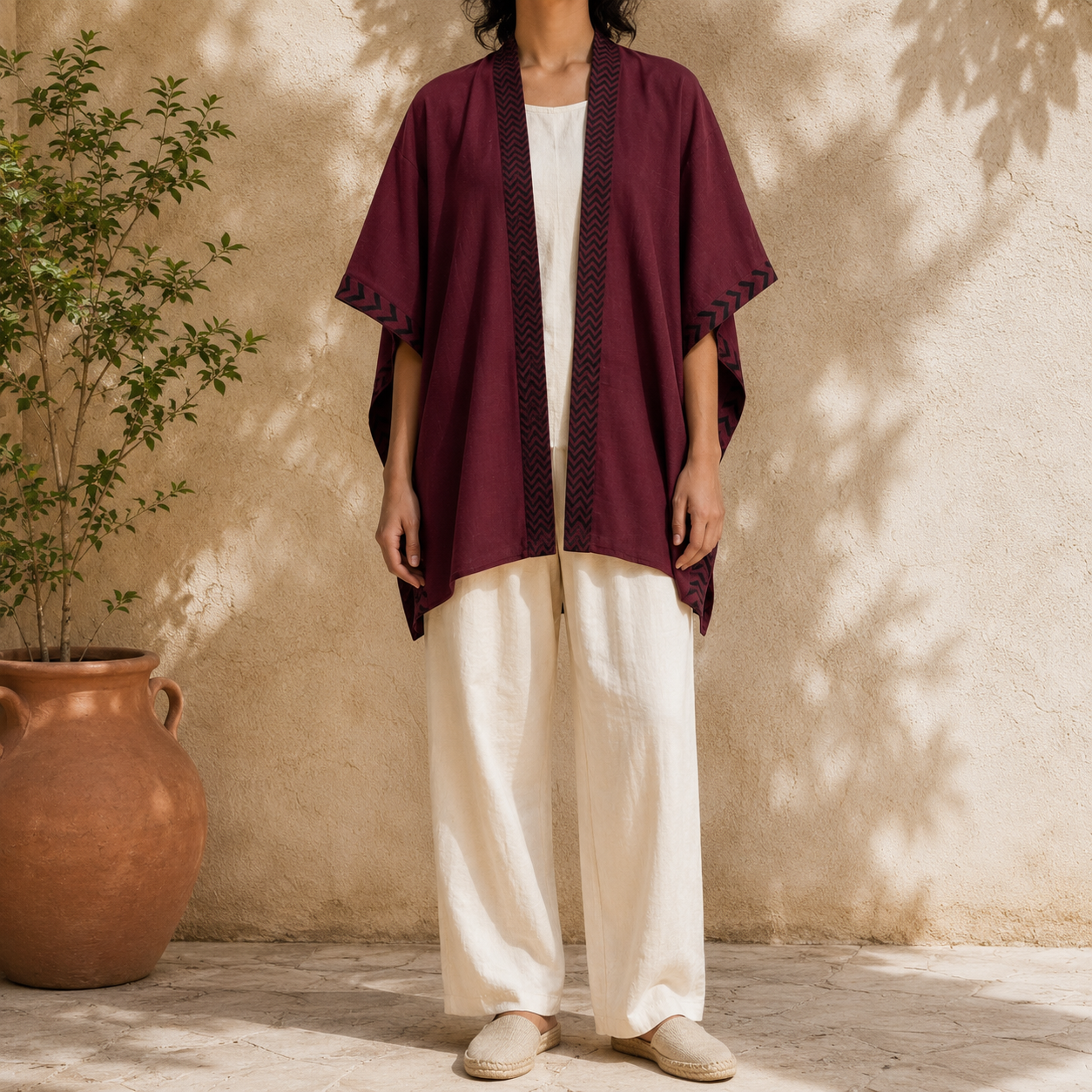 Karwaan Kaftan Cotton Shrug- Wine