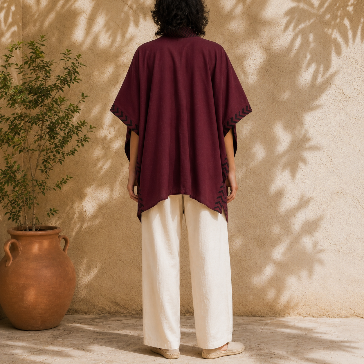 Karwaan Kaftan Cotton Shrug- Wine