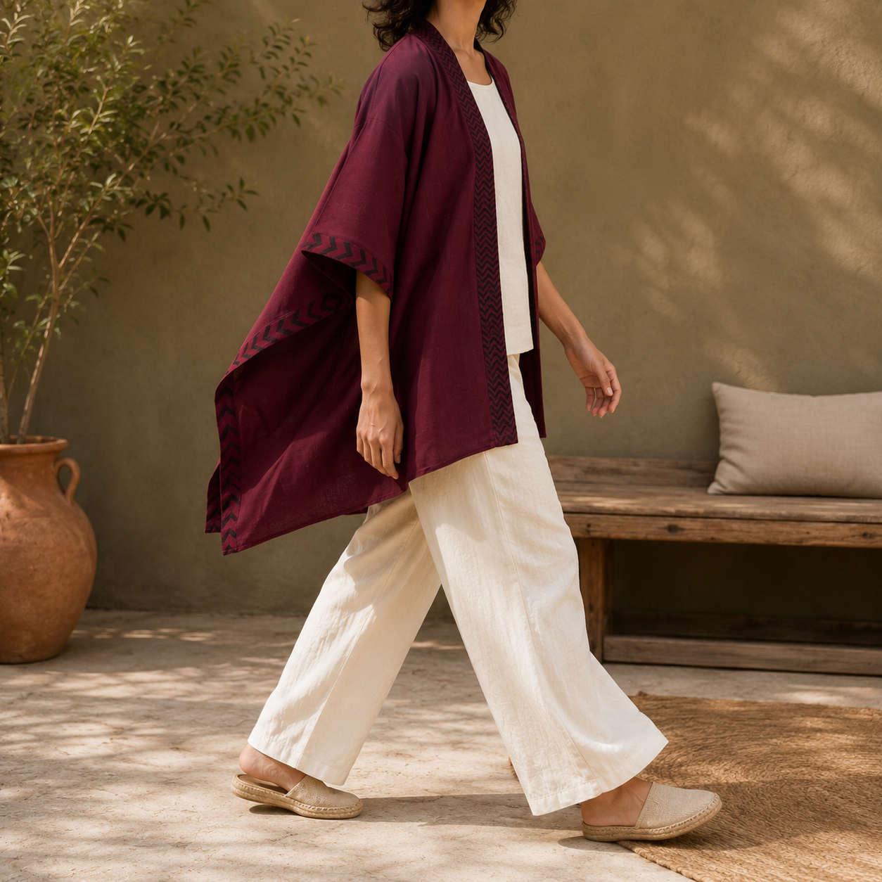 Karwaan Kaftan Cotton Shrug- Wine