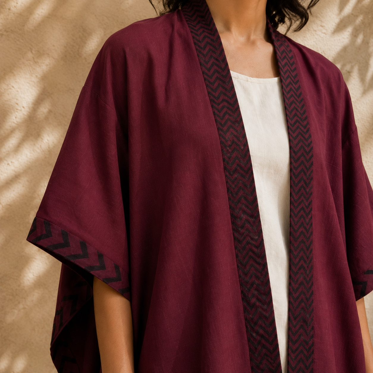 Karwaan Kaftan Cotton Shrug- Wine