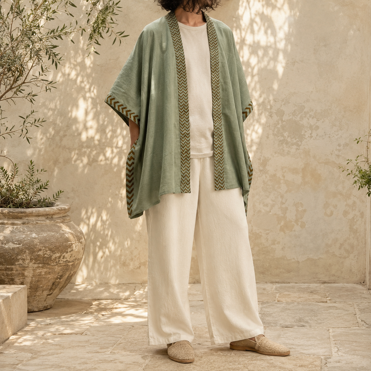 Karwaan Kaftan Cotton Shrug - Sage Green