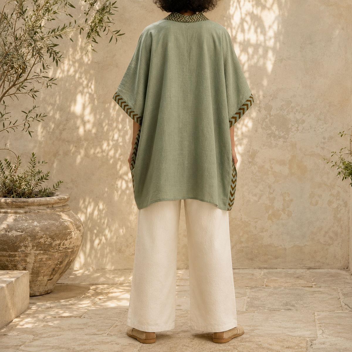 Karwaan Kaftan Cotton Shrug - Sage Green