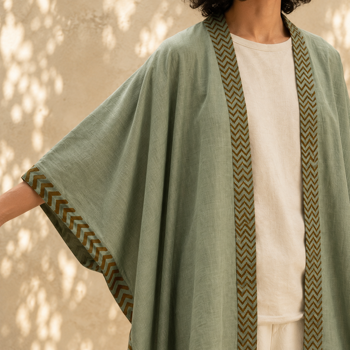 Karwaan Kaftan Cotton Shrug - Sage Green