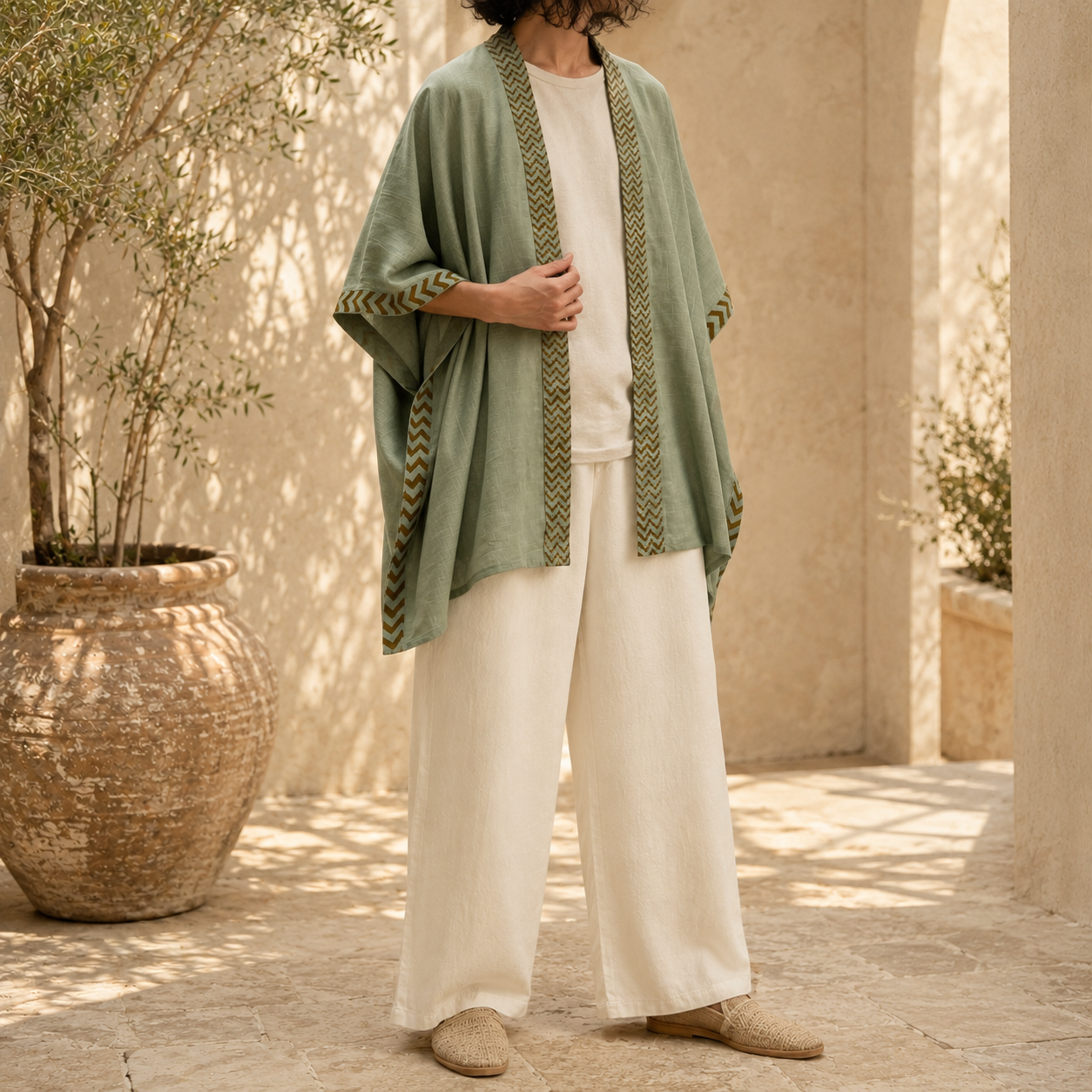 Karwaan Kaftan Cotton Shrug - Sage Green