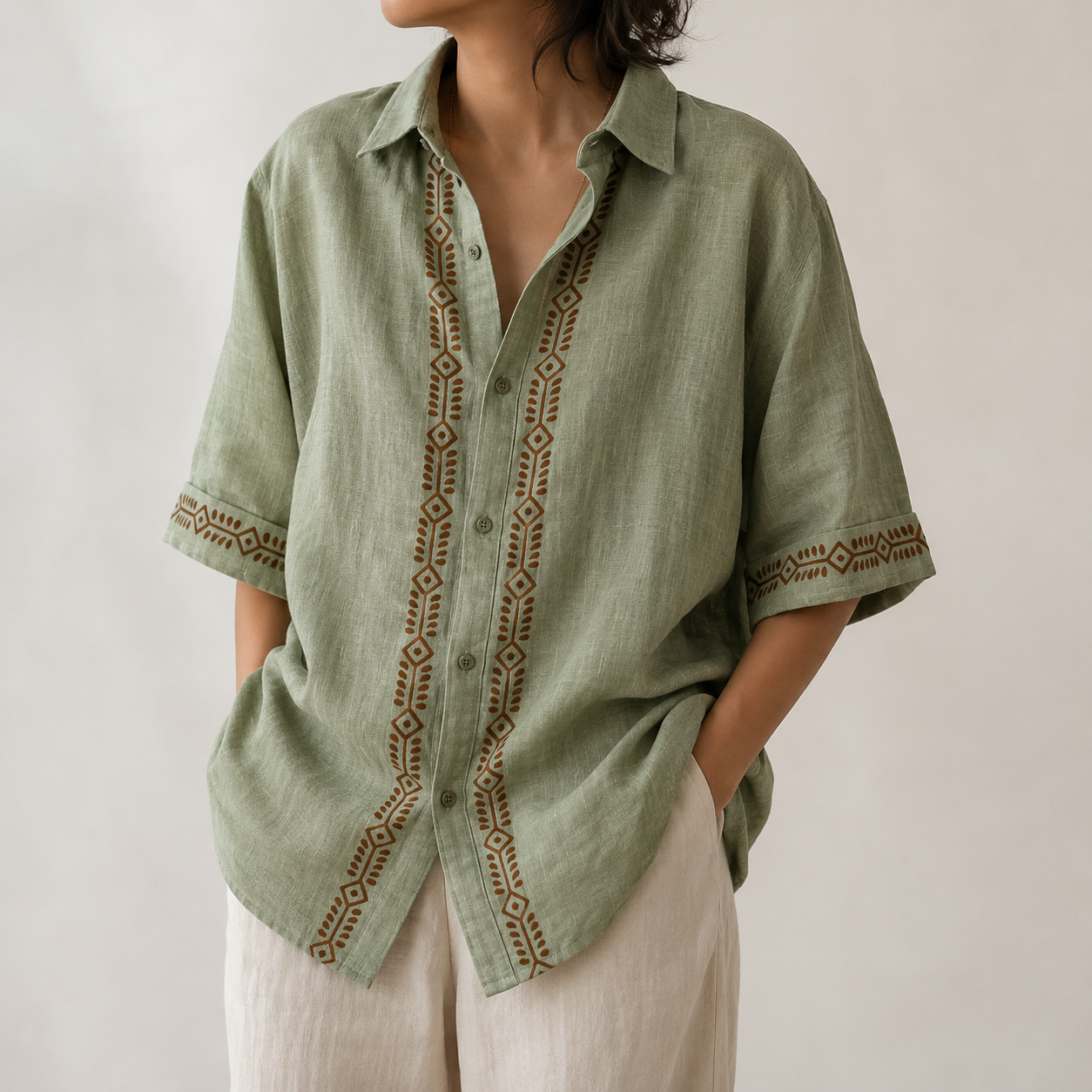 Rahgir Cotton Oversize Shirt 2.0 - Sage Green