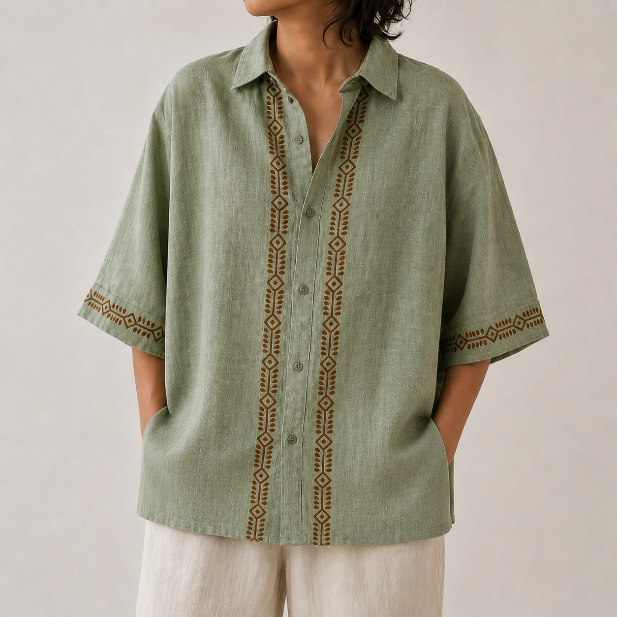 Rahgir Cotton Oversize Shirt 2.0 - Sage Green