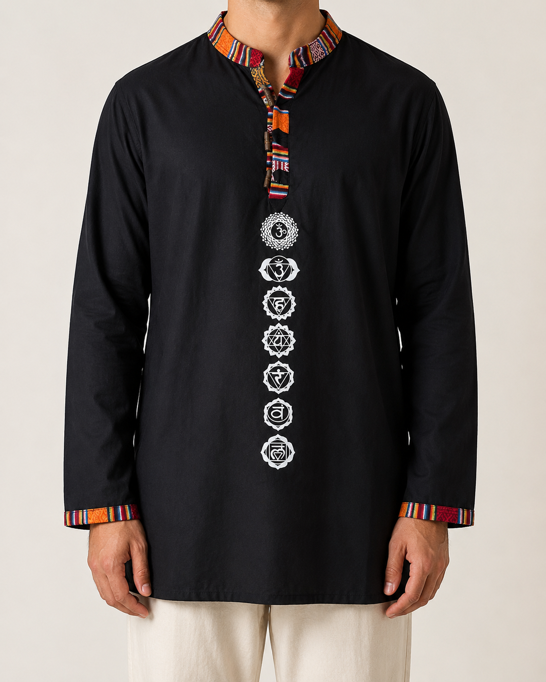 7 Chakra Kurta -Black (White Chakra)