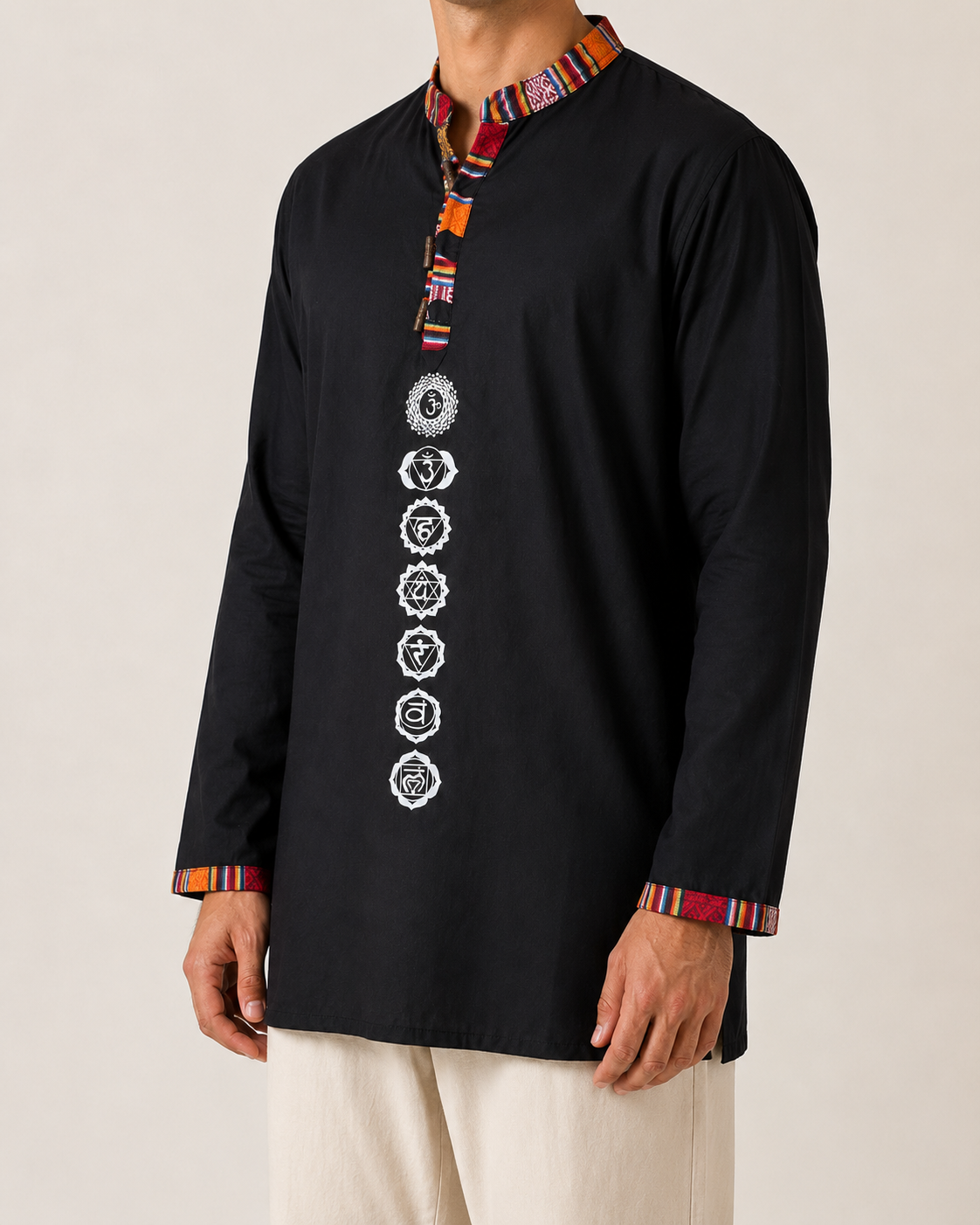 7 Chakra Kurta -Black (White Chakra)