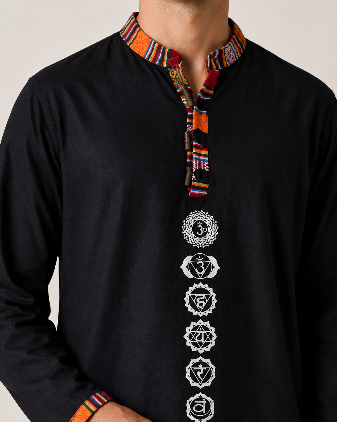7 Chakra Kurta -Black (White Chakra)