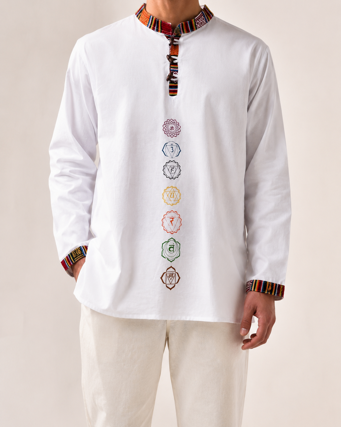 7 Chakra Kurta - White (Mulicolour Chakra)