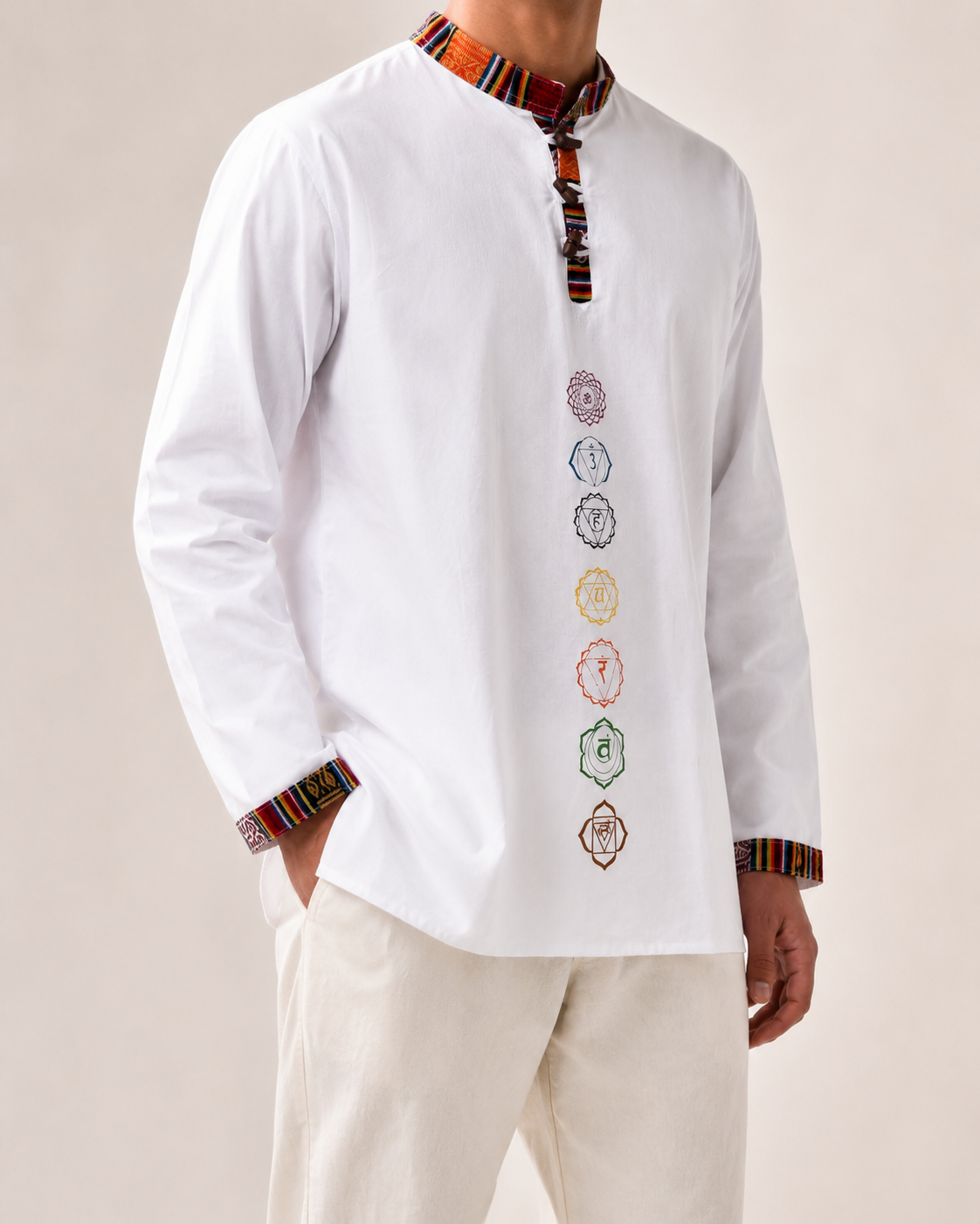 7 Chakra Kurta - White (Mulicolour Chakra)