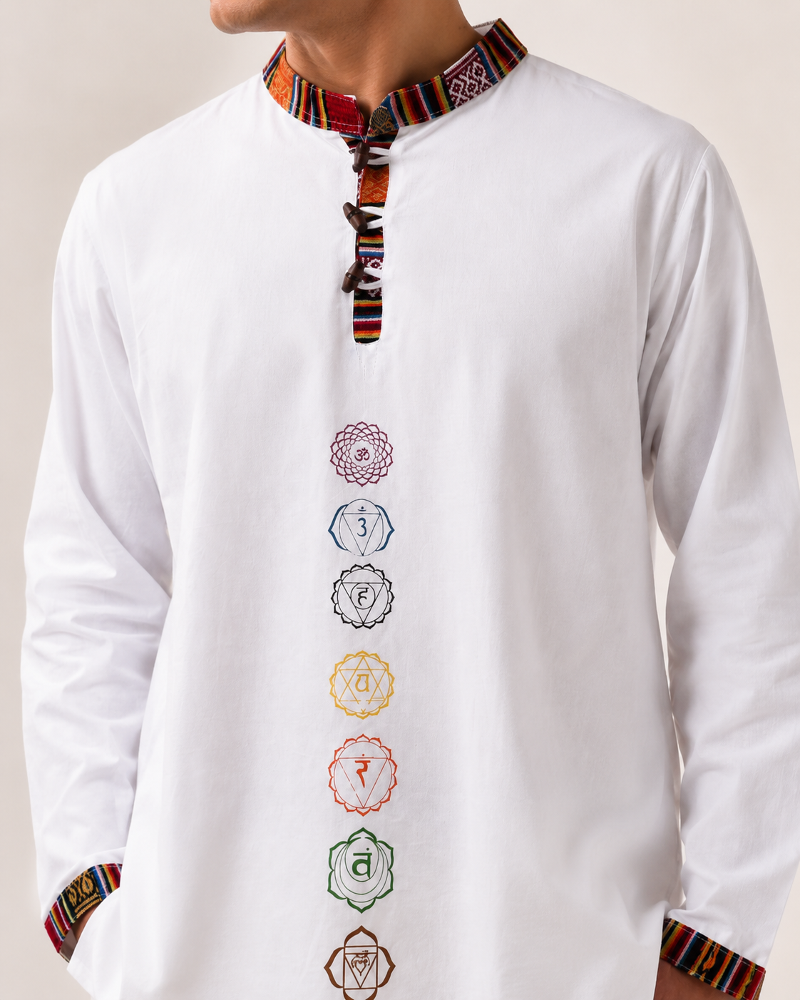 7 Chakra Kurta - White (Mulicolour Chakra)