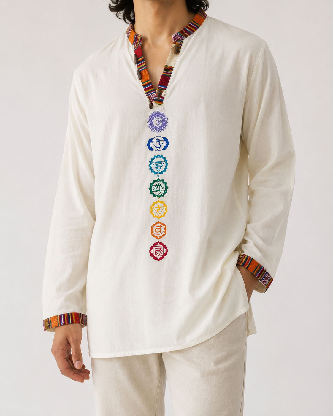7 Chakra Kurta - Cream (Mulicolour Chakra)