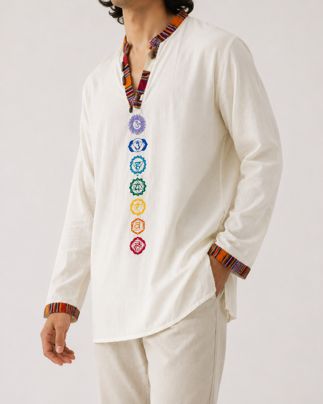 7 Chakra Kurta - Cream (Mulicolour Chakra)