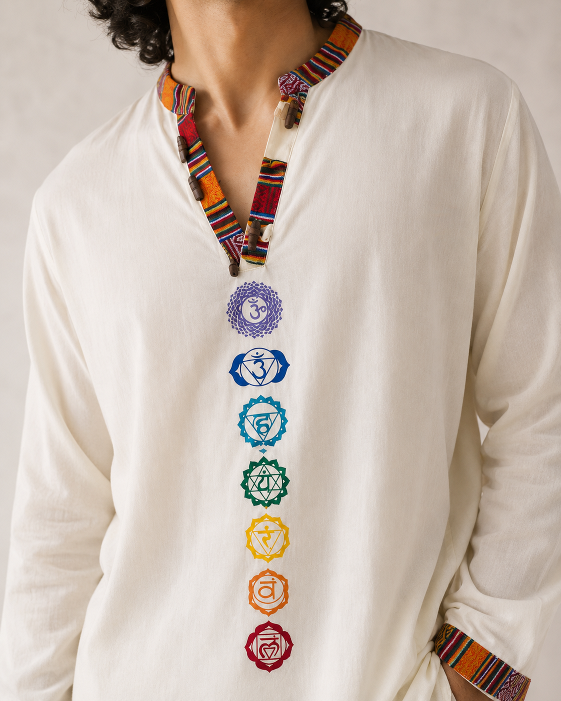 7 Chakra Kurta - Cream (Mulicolour Chakra)