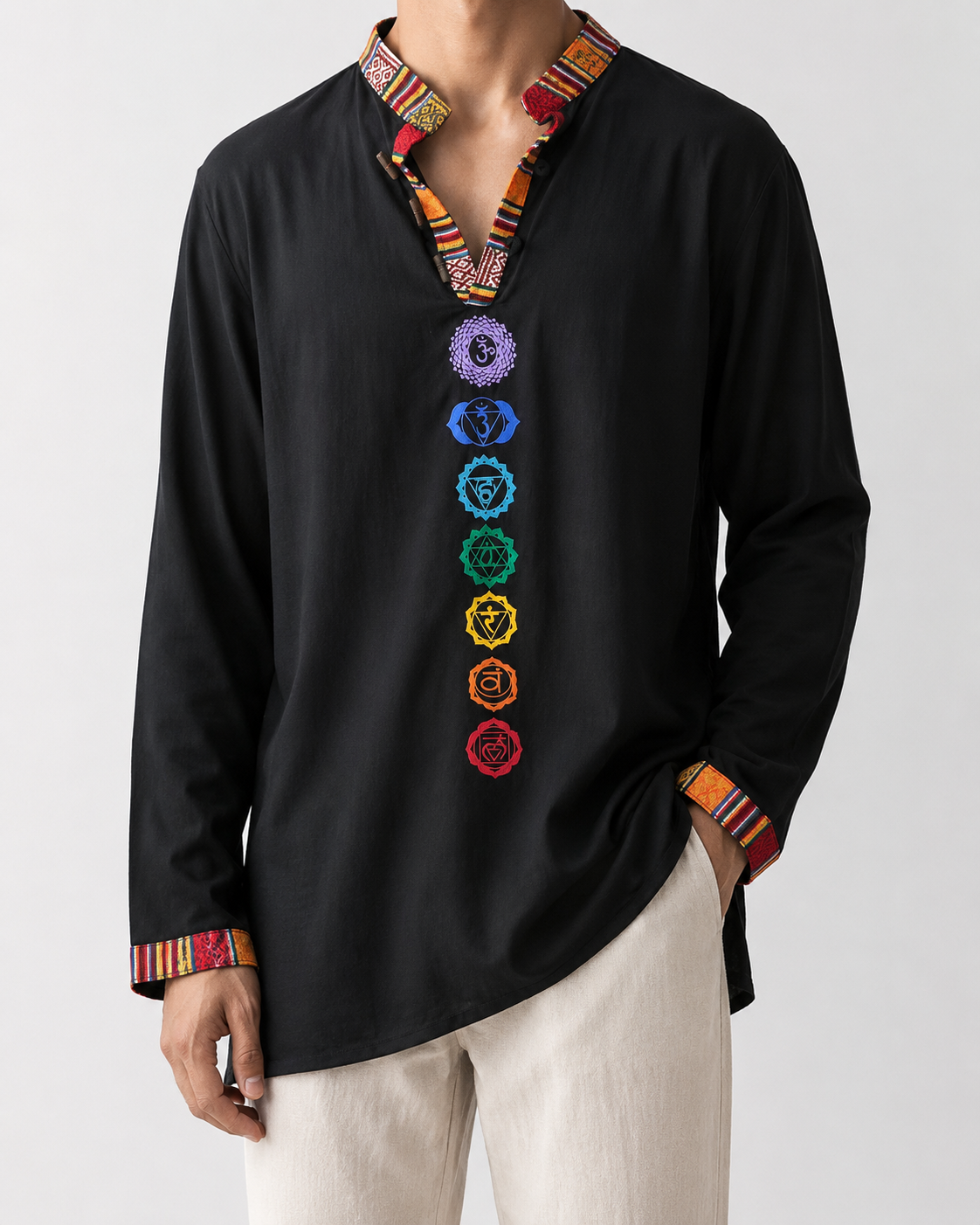 7 Chakra Kurta - Black (Mulicolour Chakra)