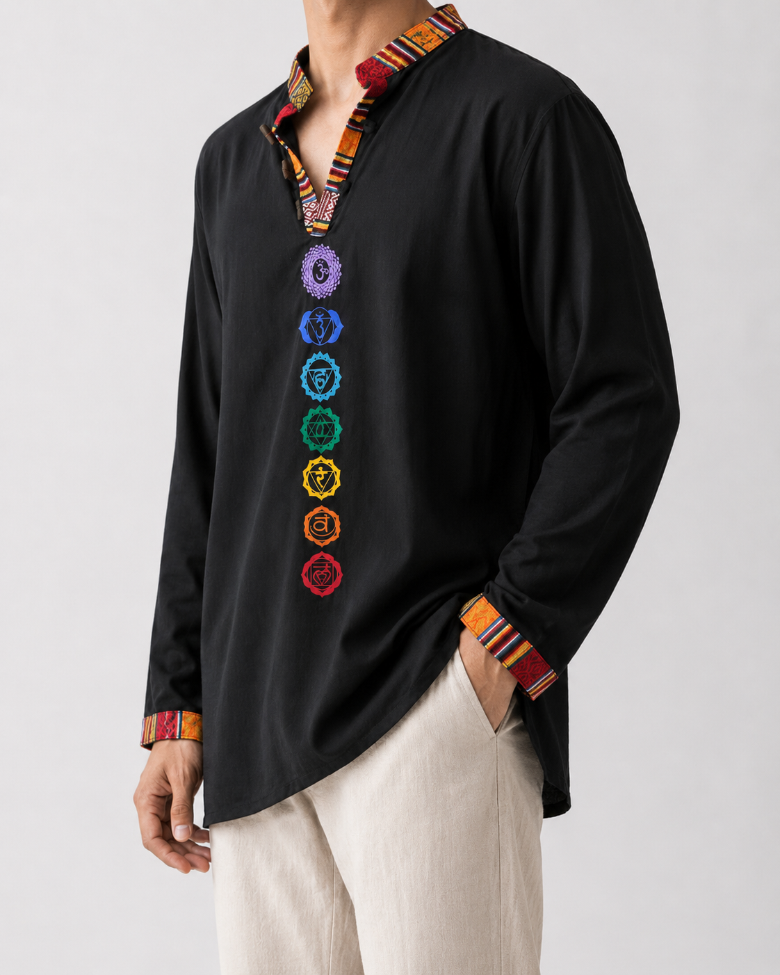 7 Chakra Kurta - Black (Mulicolour Chakra)