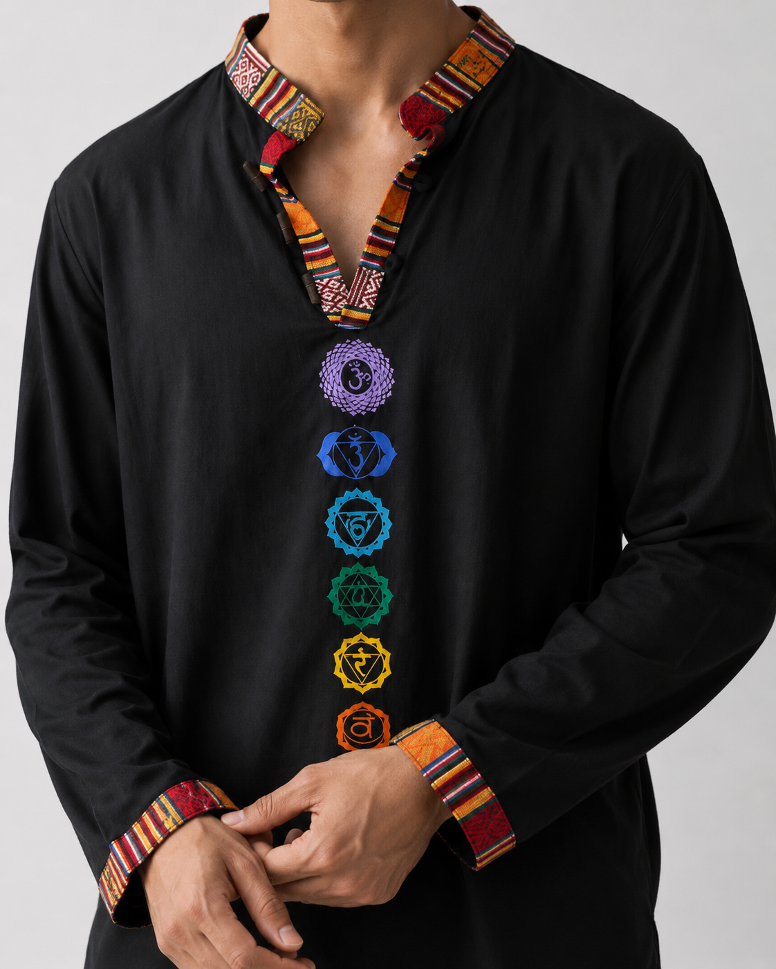 7 Chakra Kurta - Black (Mulicolour Chakra)