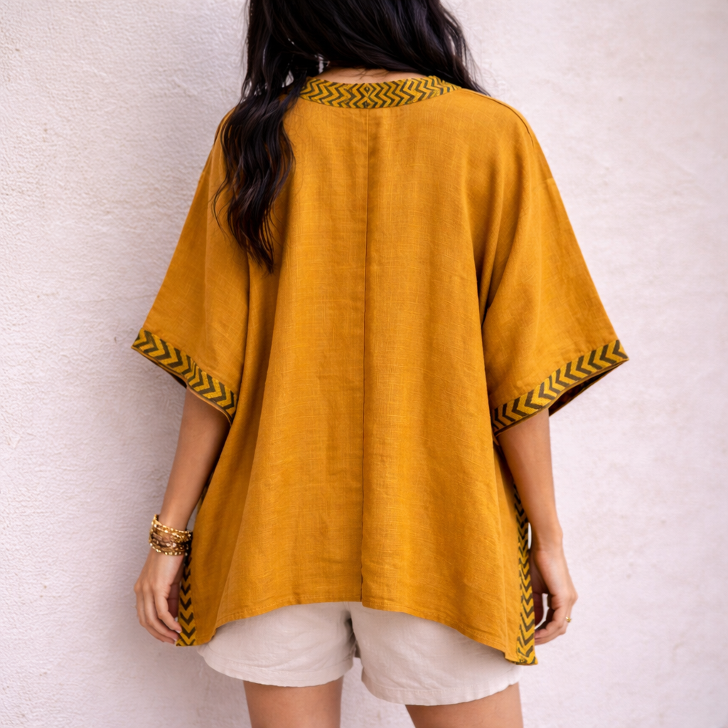 Karwaan Kaftan Cotton Shrug- Mustard
