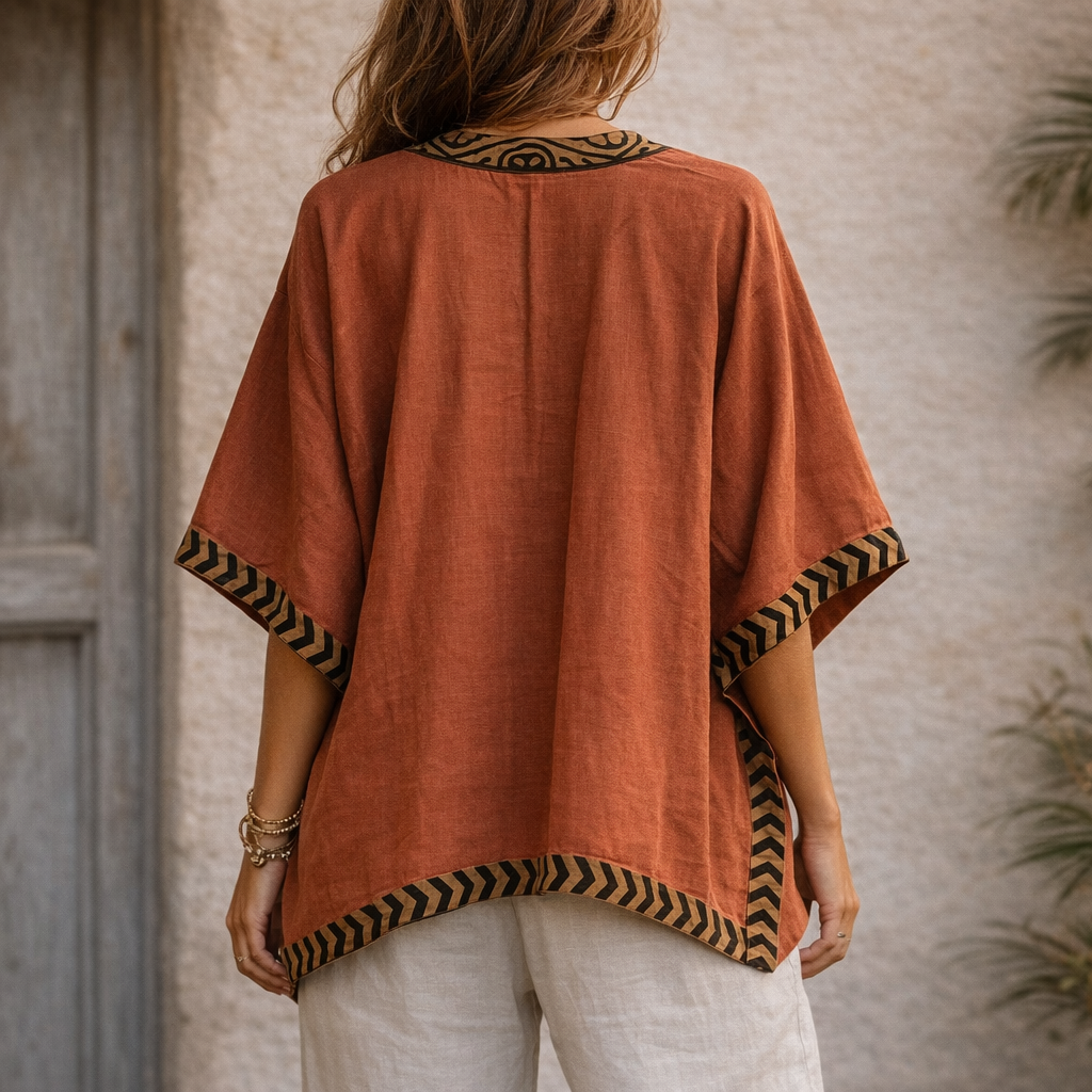 Karwaan Kaftan Cotton Shrug- Rust Orange