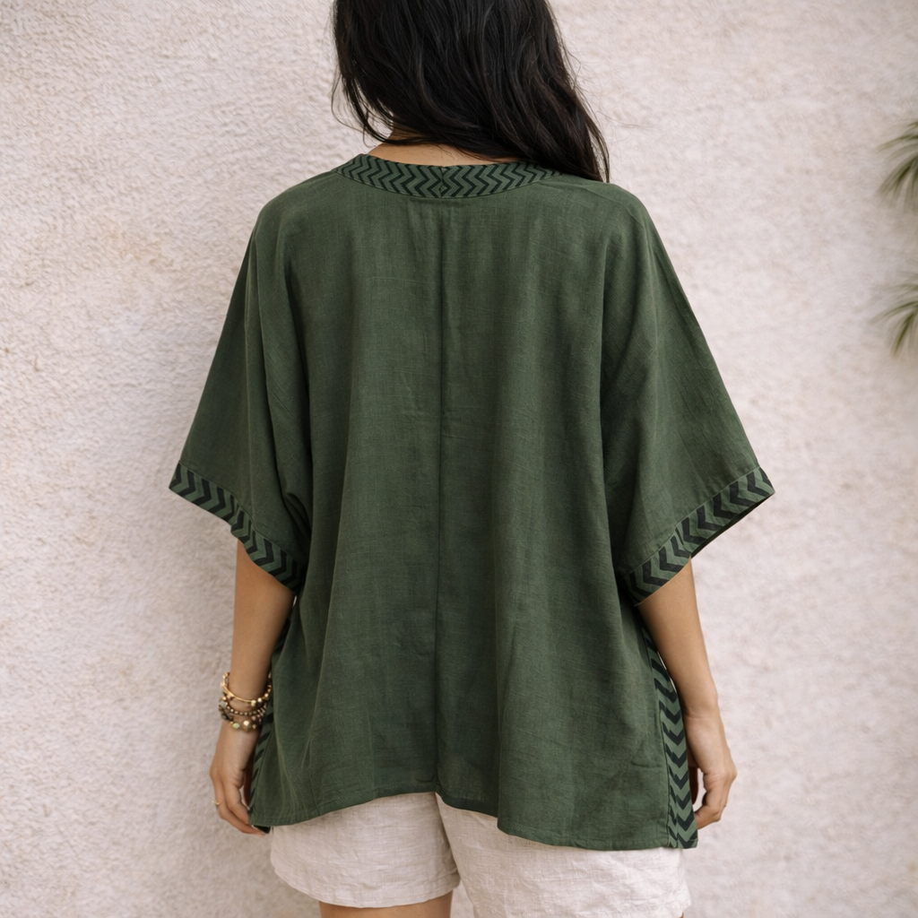 Karwaan Kaftan Cotton Shrug - Forest Green