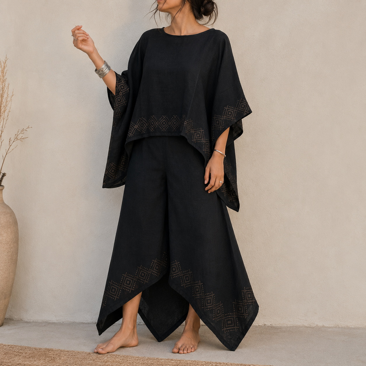 MiMi Cotton Co-ord Set - Midnight Black