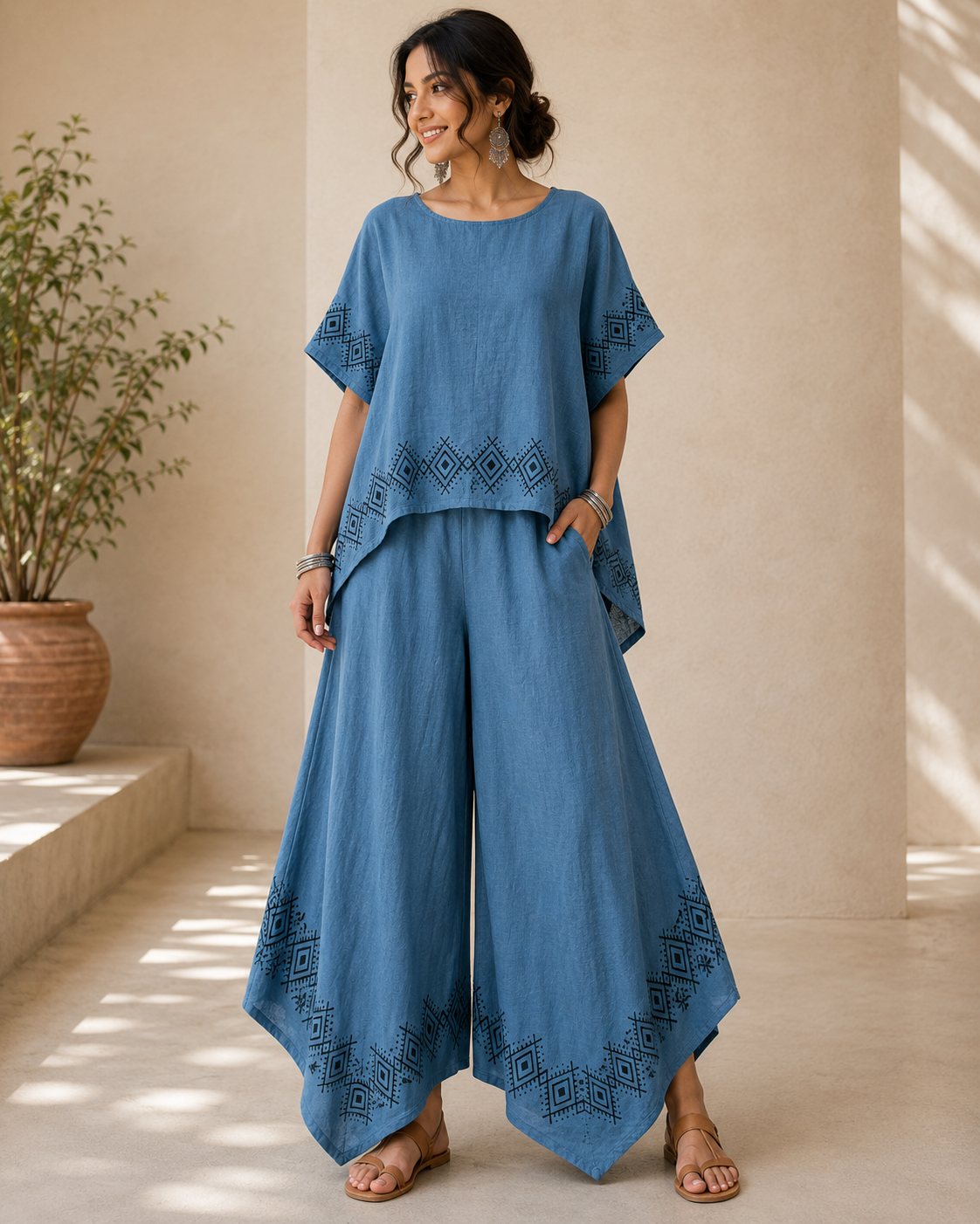 MiMi Cotton Co-ord Set - Teal Blue