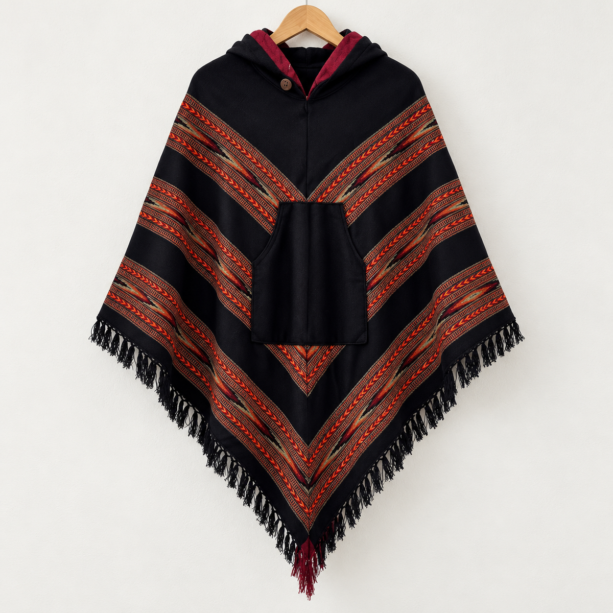 Pahadi Poncho 3 Patti with Hood - Black
